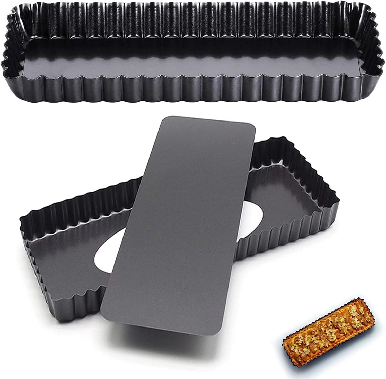 Non-Stick Rectangle Tart Pie Pan - 13x3.5 with Removable Bottom | Heavy-Duty Carbon Steel | Easy Release & Scratch-Resistant Baking Dish for Quiche & Pastries