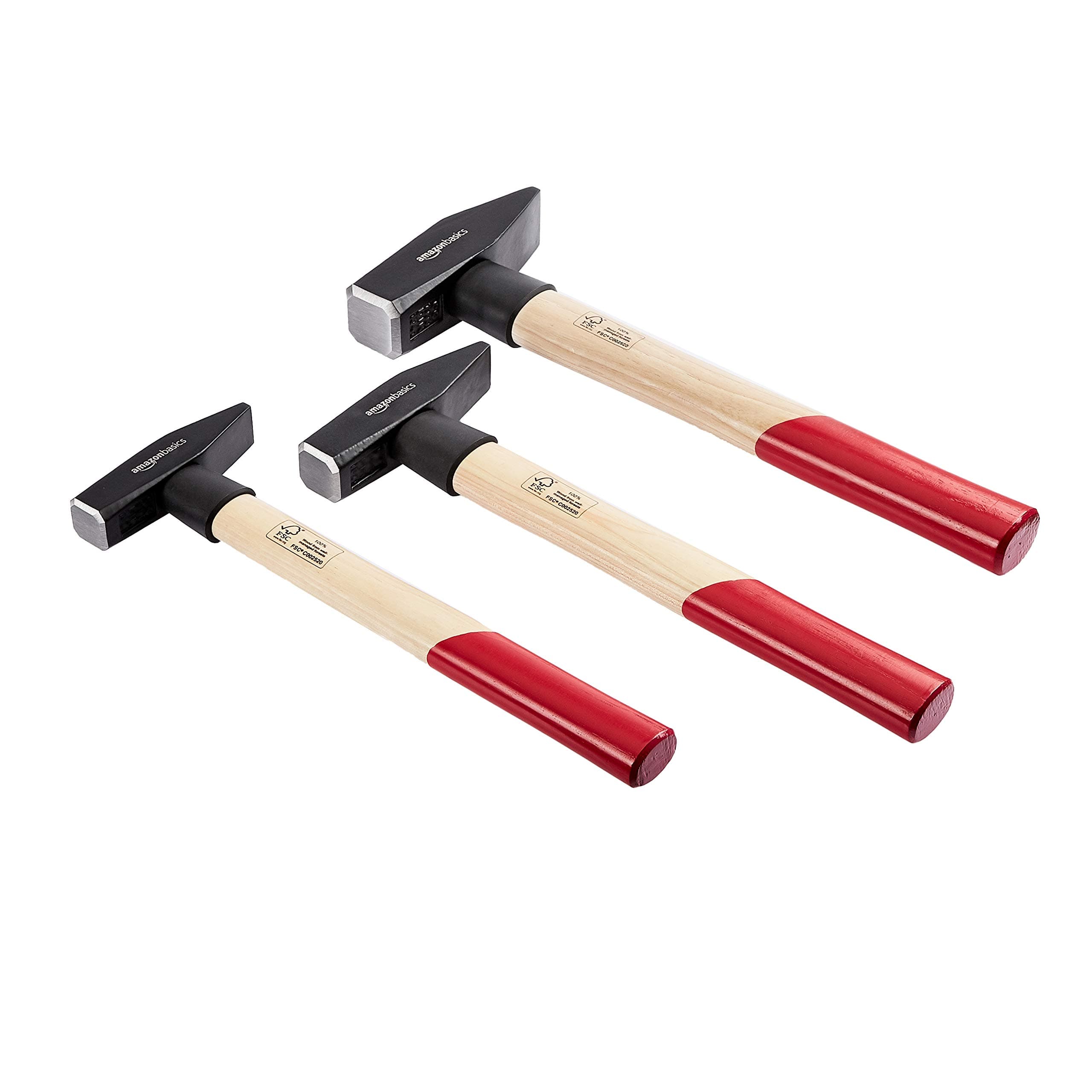 Engineer's Hickory Wooden Handle Hammer Set, 3 Pieces, 300g, 500g, 1000g