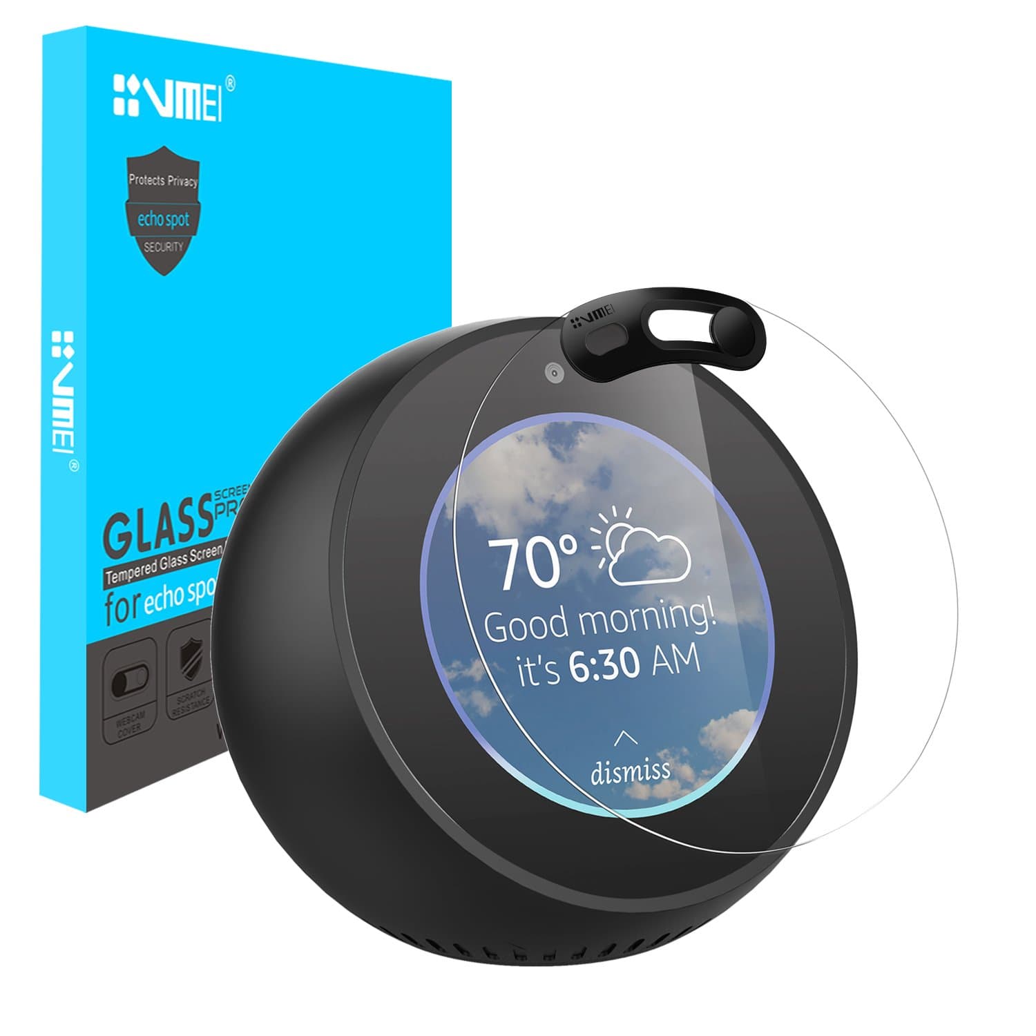 Screen Protector for Echo Spot -Protect The Echo Spot's Screen, Remove Residual Fingerprints and Protect The Privacy of Users.Designed (Black)