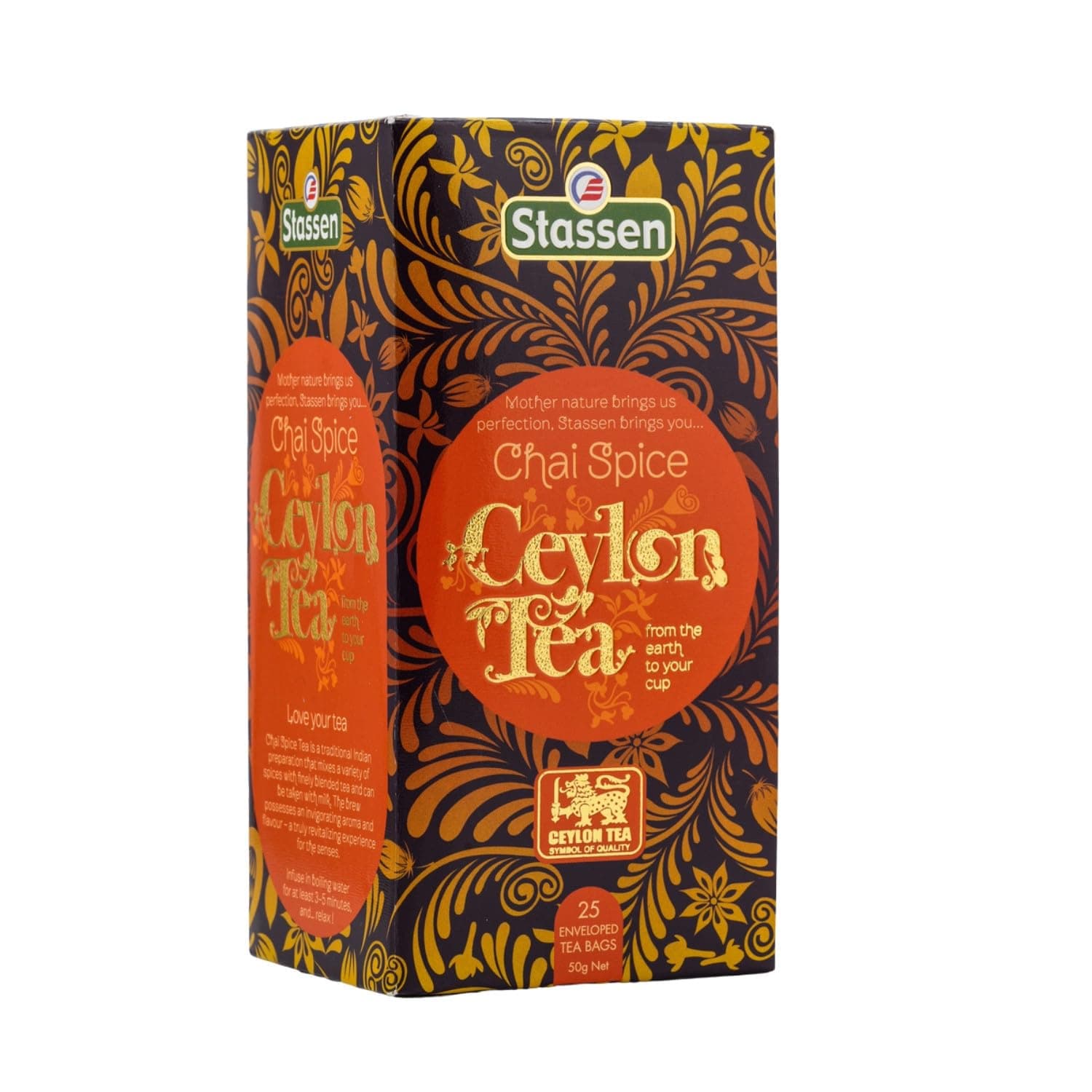 The Infinity Box Ceylon Chai Spice Tea | 25 Sachets (1.5g Each) | Bold, Flavorful, Caffeine-Free Blend for Relaxation & Immunity