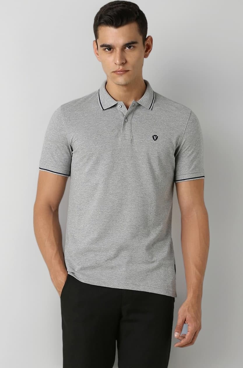 Van Heusen Men's Cotton Solid Regular Fit Collar Polo T-Shirt