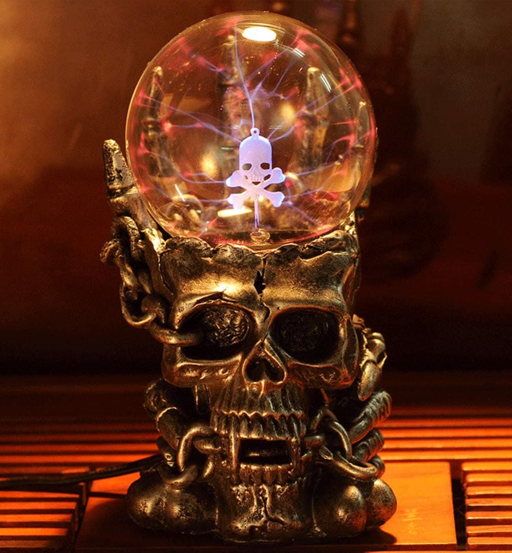 Magic Skull Head Glass Lightning Plasma Ball Touch Sensitive Night Light Lamp Bedroom Home Parties Decorations Novelty Toy