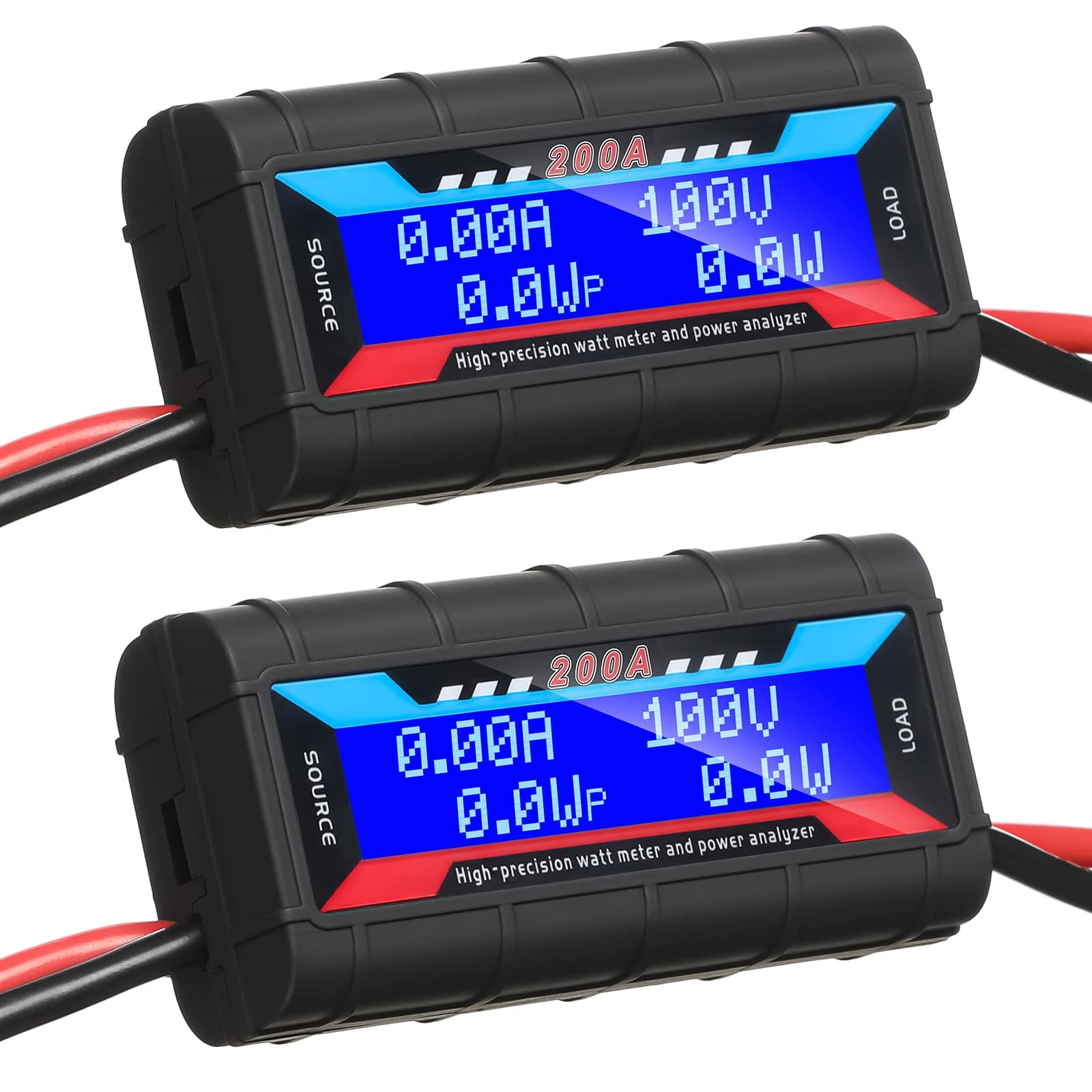 Yunsailing 2 Pcs 200A High Precision Watt Meter Power Analyzer Battery Consumption Performance Monitor Amp Meter Monitor with Backlight Digital LCD Screen for RC Solar Voltage Current Power (100V)