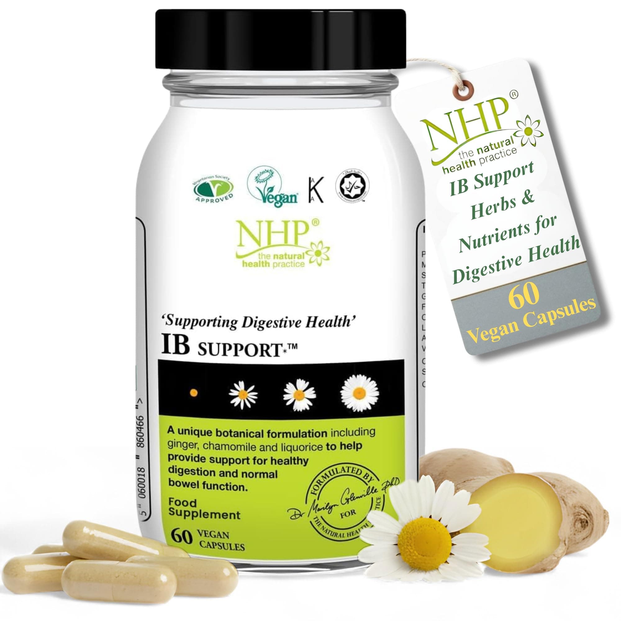 NHP Advanced IB Support Supplement 60 Vegan Capsules–Digestive Formula with Peppermint Slippery Elm Ginger Turmeric Gluten Free for Bloating IBS Relief Gut Health Bowel Comfort & Immune Health