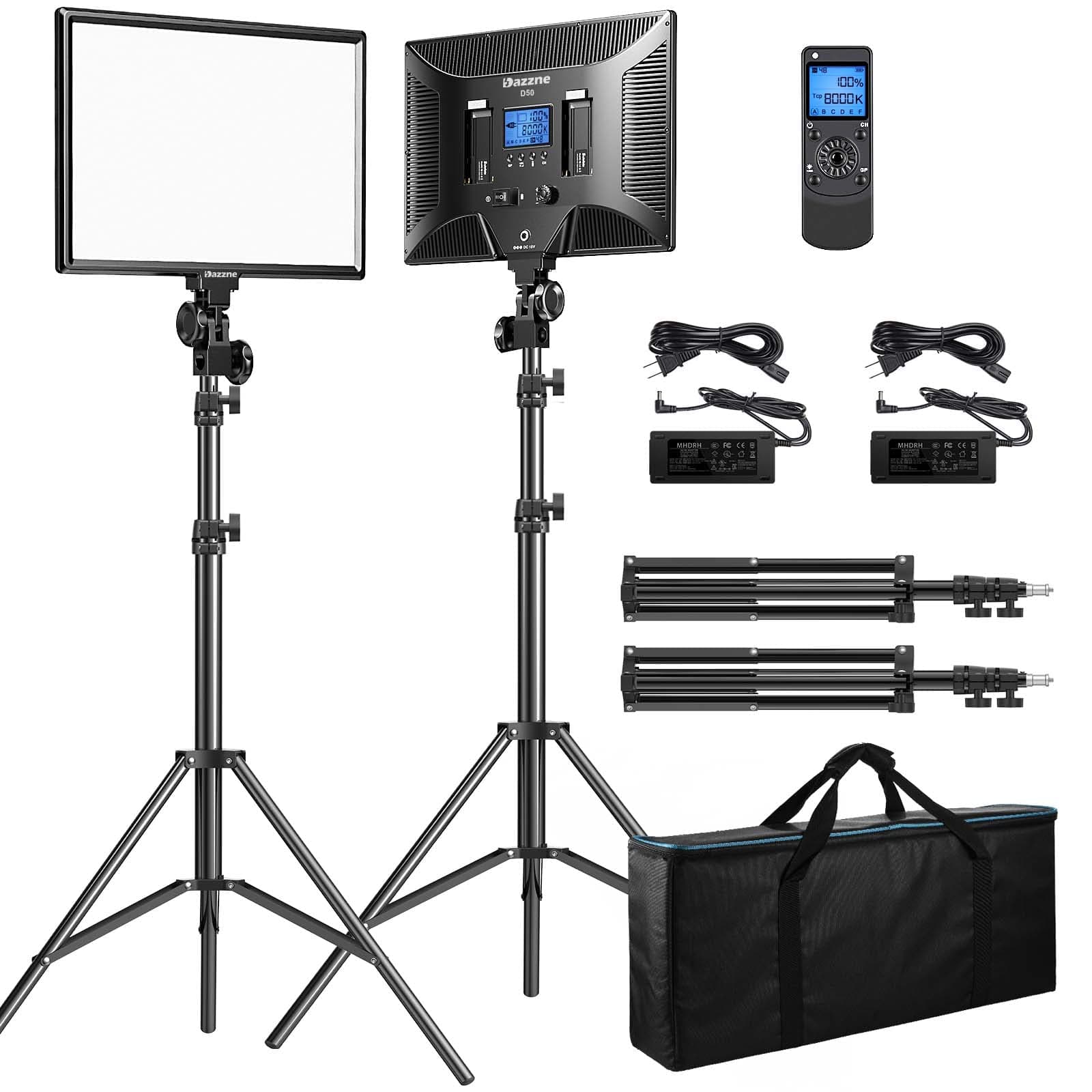 Dazzne D50 LED Video Light Panel Lights 15.4", 2 Packs 45W 3000K-8000K Bi-Color Dimmable Photography Lighting, CRI 96+ Videography Lighting for Video Shooting/Gaming/Live Stream/Studio/Film