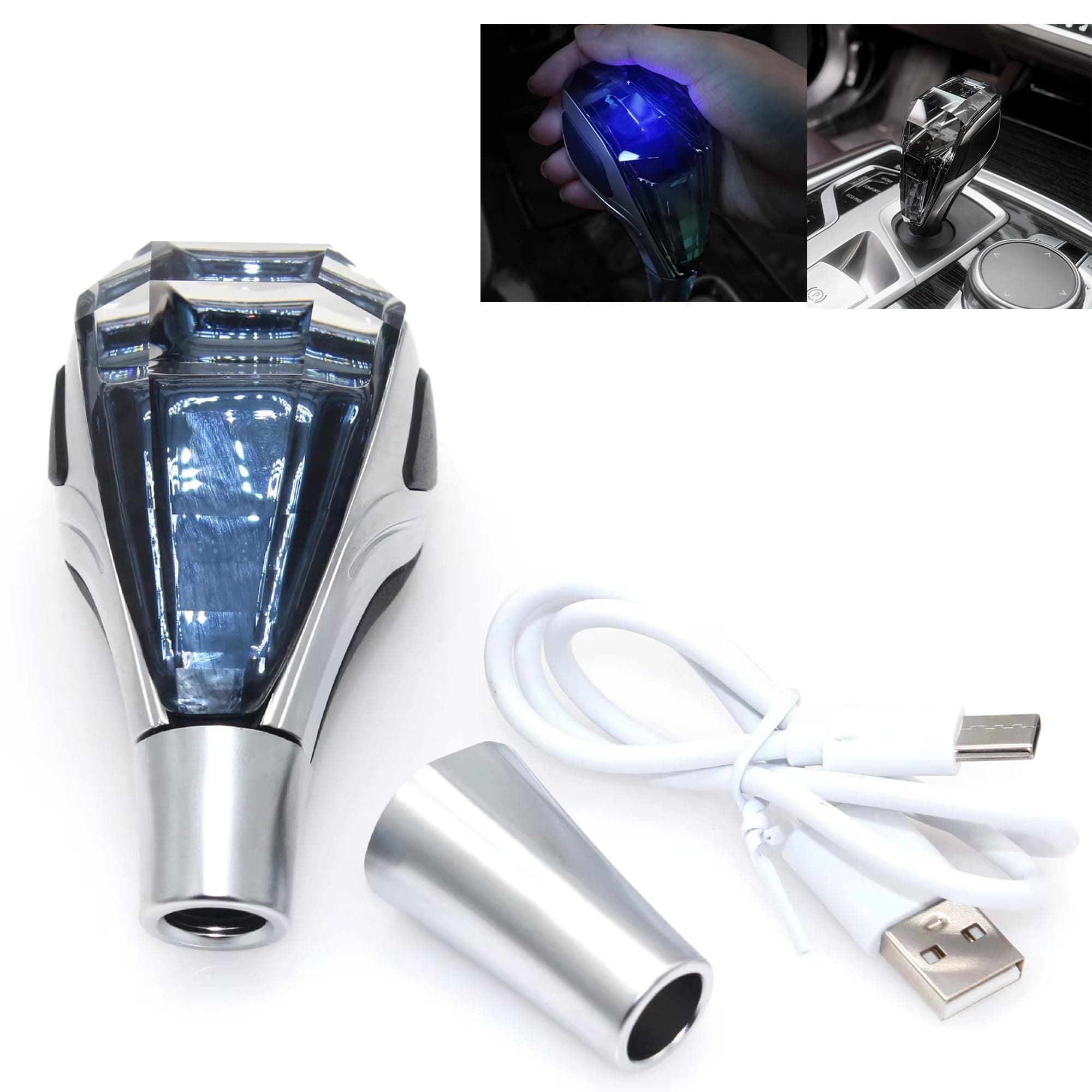E-GENERIX Crystal Gear Shift Knob Diamond Look Gear Head Touch Activated with Illuminating LED Light Gear Knob Handle (S-ZU-K-II)