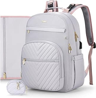 MOMUVO Diaper Bag Backpack, Quilted Baby Bag with Changing Pad and Stroller Straps and Pacifier Case, Multifunction Waterproof Travel Diaper Bags, Unisex