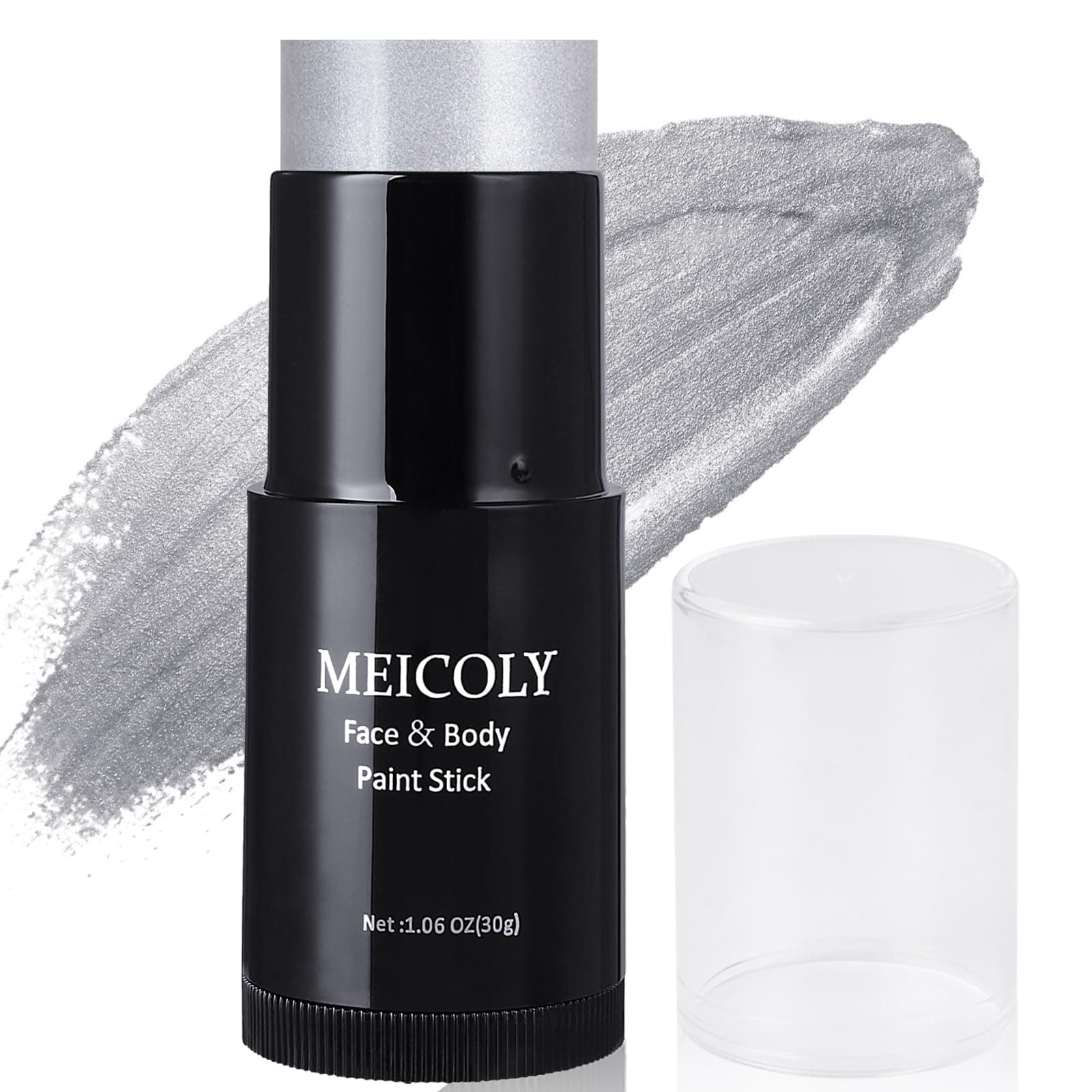 MEICOLY Silver Face Body Paint Stick(1.06 Oz),Blendable Face Paint Stick for Halloween Tin Man Special Effects SFX Cosplay,Sweatproof Waterproof Eye Black for Baseball/Softball/Football