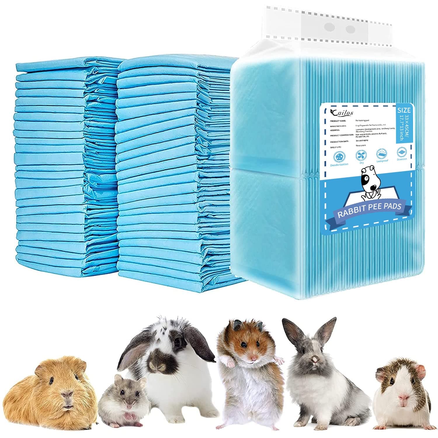 CAILOS 20 Pcs Rabbit Pee Pads, Disposable Super Absorbent Diaper, Pet Toilet/Potty Training Pads for Guinea Pigs, Hedgehog, Hamsters, hillas, Cats, Dogs