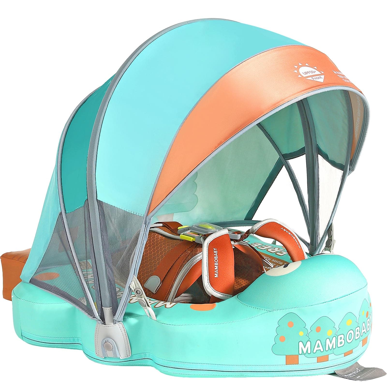 Mambobaby Float with Canopy and Tail New Upgraded Non-Inflatable Baby Pool Float Mambo Float Swim Trainer Solid Infant Swim Float Adjustable Pearl Foam Baby Swim Ring