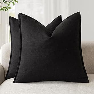 Foindtower Pack of 2, Decorative Linen Soild Throw Pillow Covers Soft Accent Cushion Case Boho Farmhouse Neutral Pillowcase for Chair Couch Sofa Bedroom Living Room Home Decor 22 x 22 Inch Black