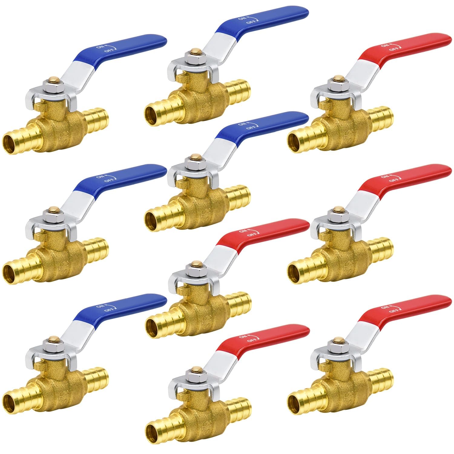 4/10/20pcs PEX Ball Valves, 1/2" PEX Brass Full Port Shut Off Ball Valve, PEX Brass Full Port Shut-off Ball Valve, Quarter Turn HOT (RED) COLD (BLUE) of Water Stop Shut off (1/2", 10pcs)