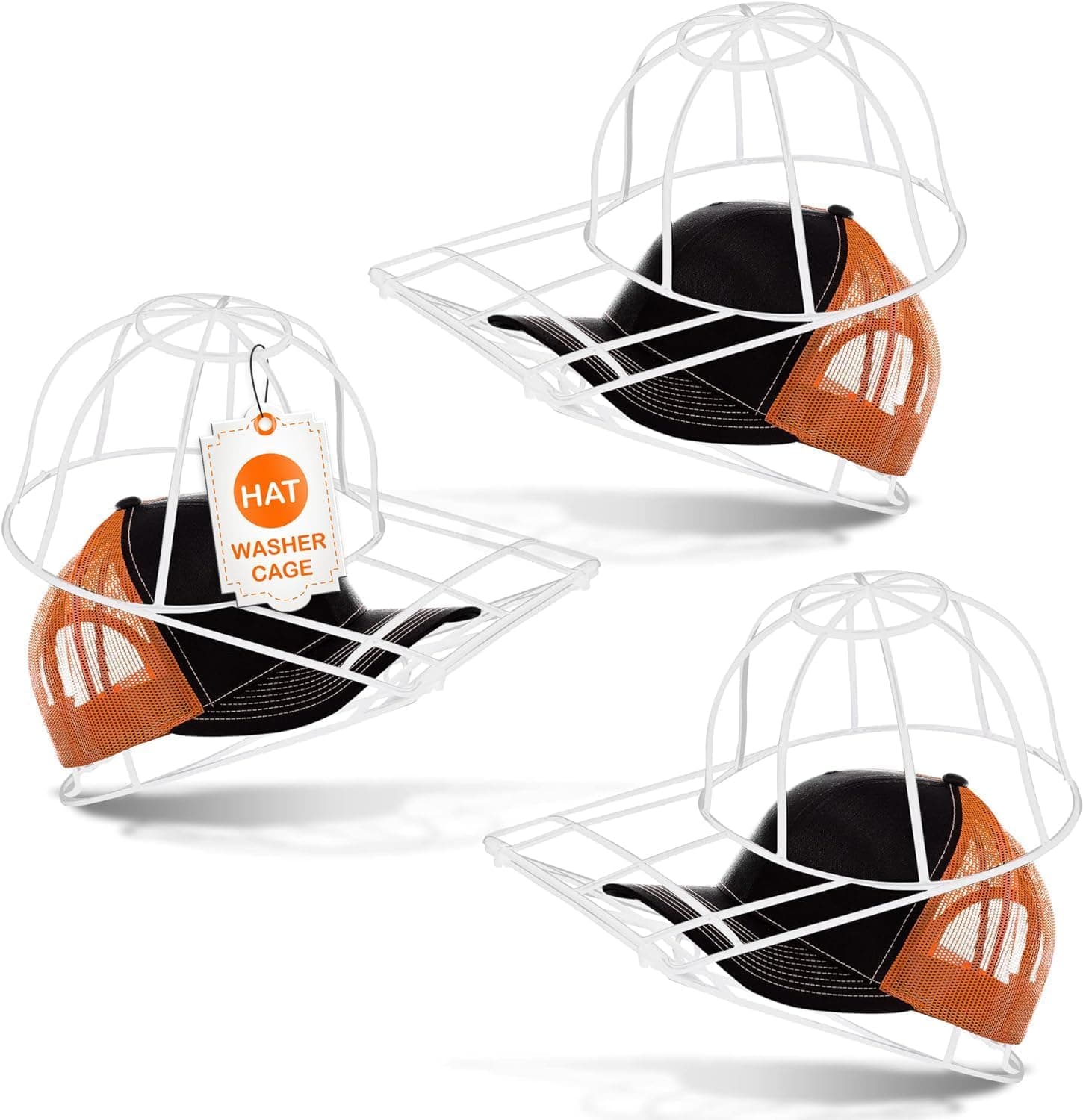 Original and Patented Hat Washer Cage (3 Pack), Hat Cleaner for Baseball Caps for Washing Machine or Dishwasher, Cap Washer Frame for Flat & Curved Hats- White