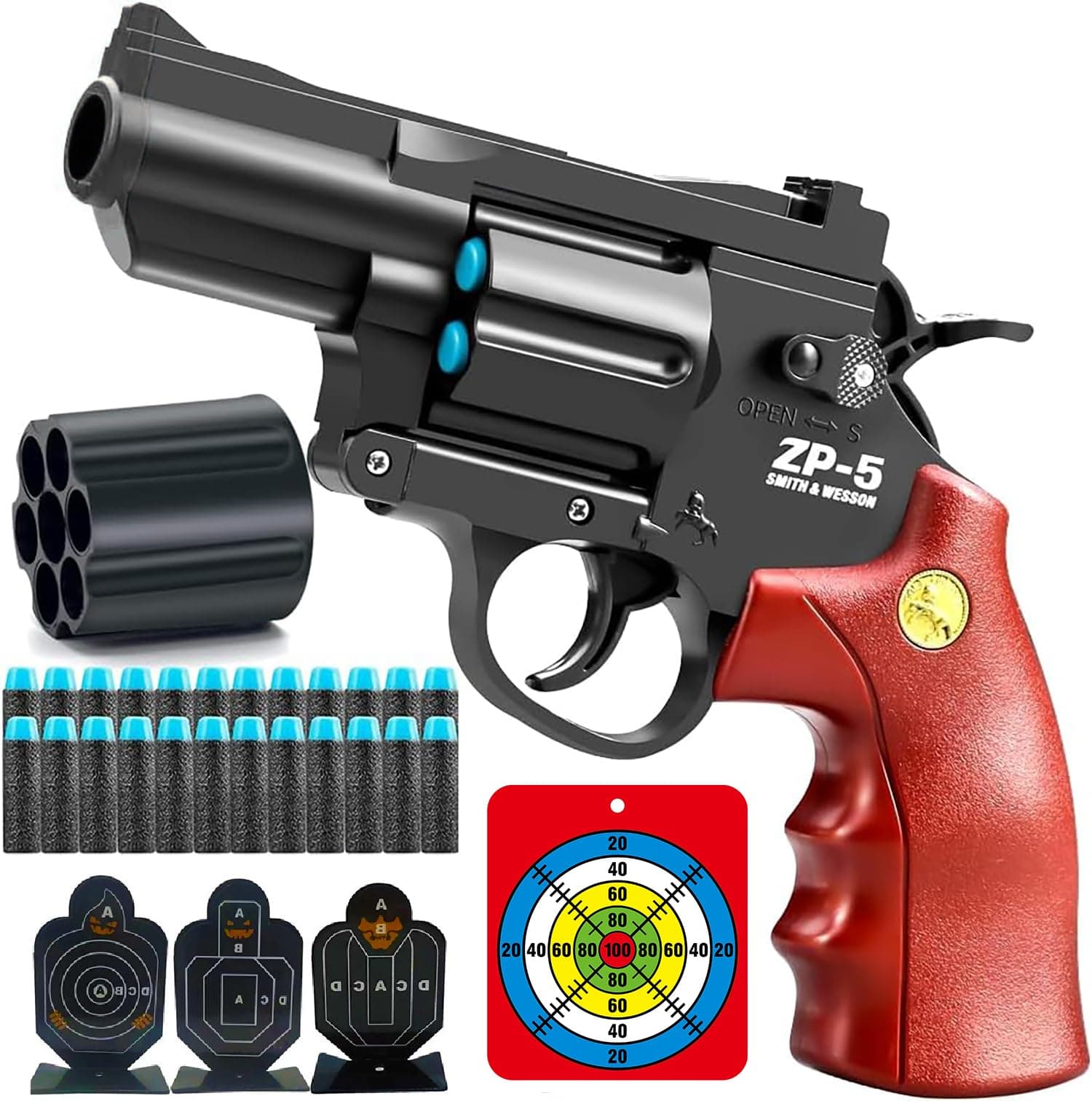 Toy Gun Soft Bullet Pistol Foam Blaster, Shooting Game Education Realistic Revolver Model Fake Guns, a Surprise Gift for Boys Teens Birthday Christmas (Black Brown)