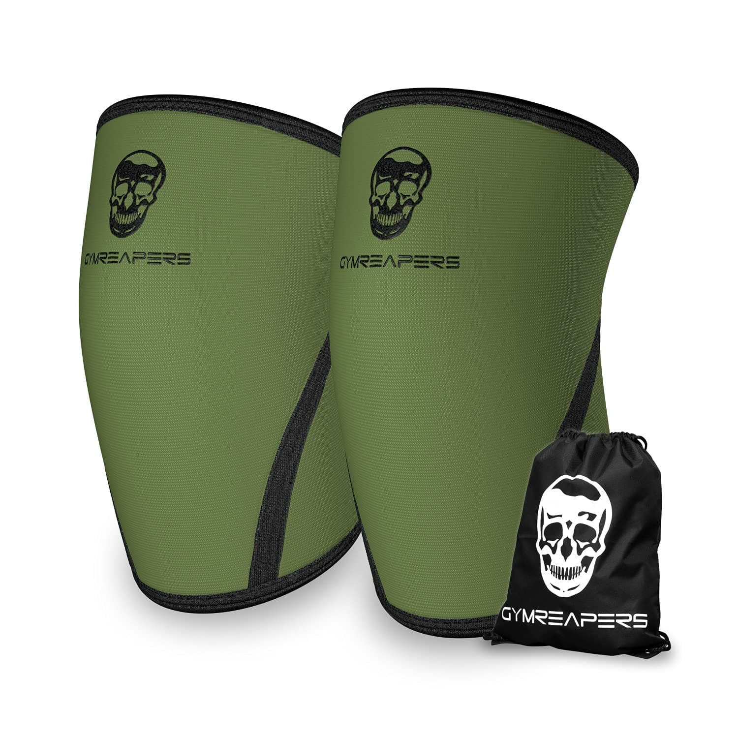 Knee Sleeves (Pair w/Bag) - Knee Compression Sleeve Support Squats, Weightlifting Powerlifting 7MM Neoprene Sleeves - 1 Year Warranty (Military Green/Black, Medium)