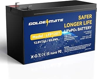GOLDENMATE 12V 7Ah Lithium LiFePO4 Deep Cycle Battery, 5000+ Cycles Lithium Iron Phosphate Rechargeable Battery, Built-in 15A BMS, Perfect for Lighting, Power Wheels, Fish Finder, Ride on Toys
