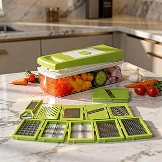 12 in 1 Multipurpose Chopper, Fruits & Vegetable Cutters, Grater Peeler Chipser, Unbreakable Food Grade Body, Easy Push to Clean Button Slicer Dicer, Chopper for Kitchen