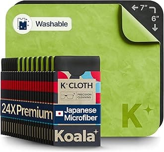 Koala Lens Cleaning Cloth | Japanese Microfiber | Glasses Cleaning Cloths | Eyeglass Lens Cleaner | Eyeglasses, Camera, VR/AR Headset, and Screen Cleaner | Black & Green (Pack of 24)