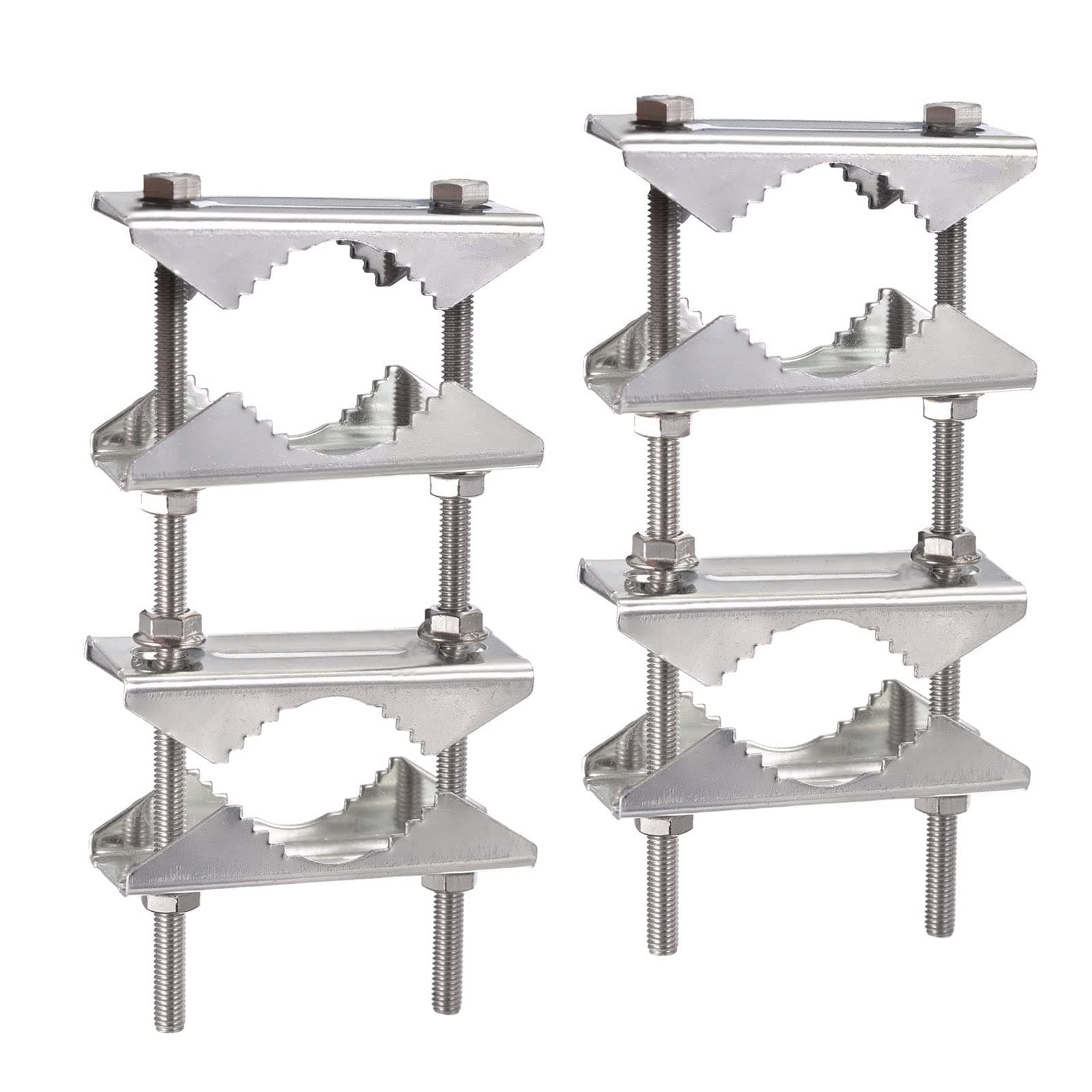 BINGFU Double Antenna Mount Fixed Bracket Kit V Jaw Block Anti-Rust Mast Clamp for Outdoor TV Antenna CB Ham Radio Antennas Satellite Dish 4G WiFi Antennae Patio Umbrella Holder Flag Pole (2 Pack)