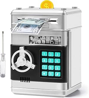 Piggy Bank for Boys Girls, Vcertcpl ATM Coin Bank Money Saving Box with Password, Kids Safe Money Jar with Auto Grab Bill Slot, Birthday Gifts Toys Bank for 6 7 8 9 10 11 12 Year Old Girls Boys