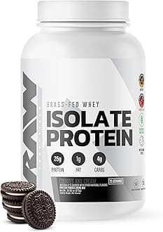 RAW Whey Isolate Protein Powder, Cookies N Cream - 100% Grass-Fed Sports Nutrition Protein Powder for Muscle Growth & Recovery - Low-Fat, Low Carb, Naturally Flavored & Sweetened - 25 Servings