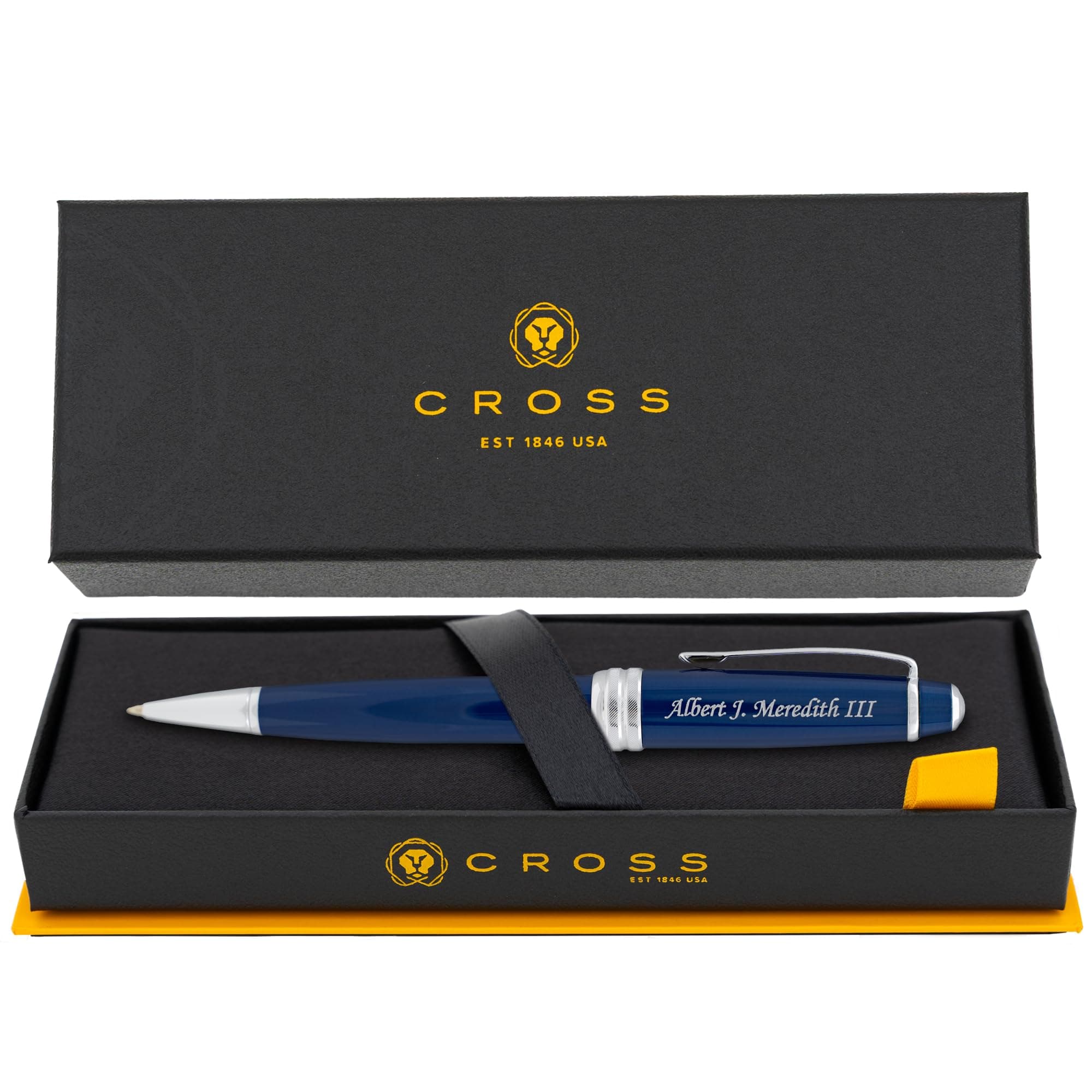Dayspring Pens Personalized Cross Bailey Ballpoint Pen - Blue Lacquer with Chrome Trim | Luxury Engraved Pen with Custom Engraving & Gift Box | Customized Pens Gift for Men, Women, Students, Black Ink