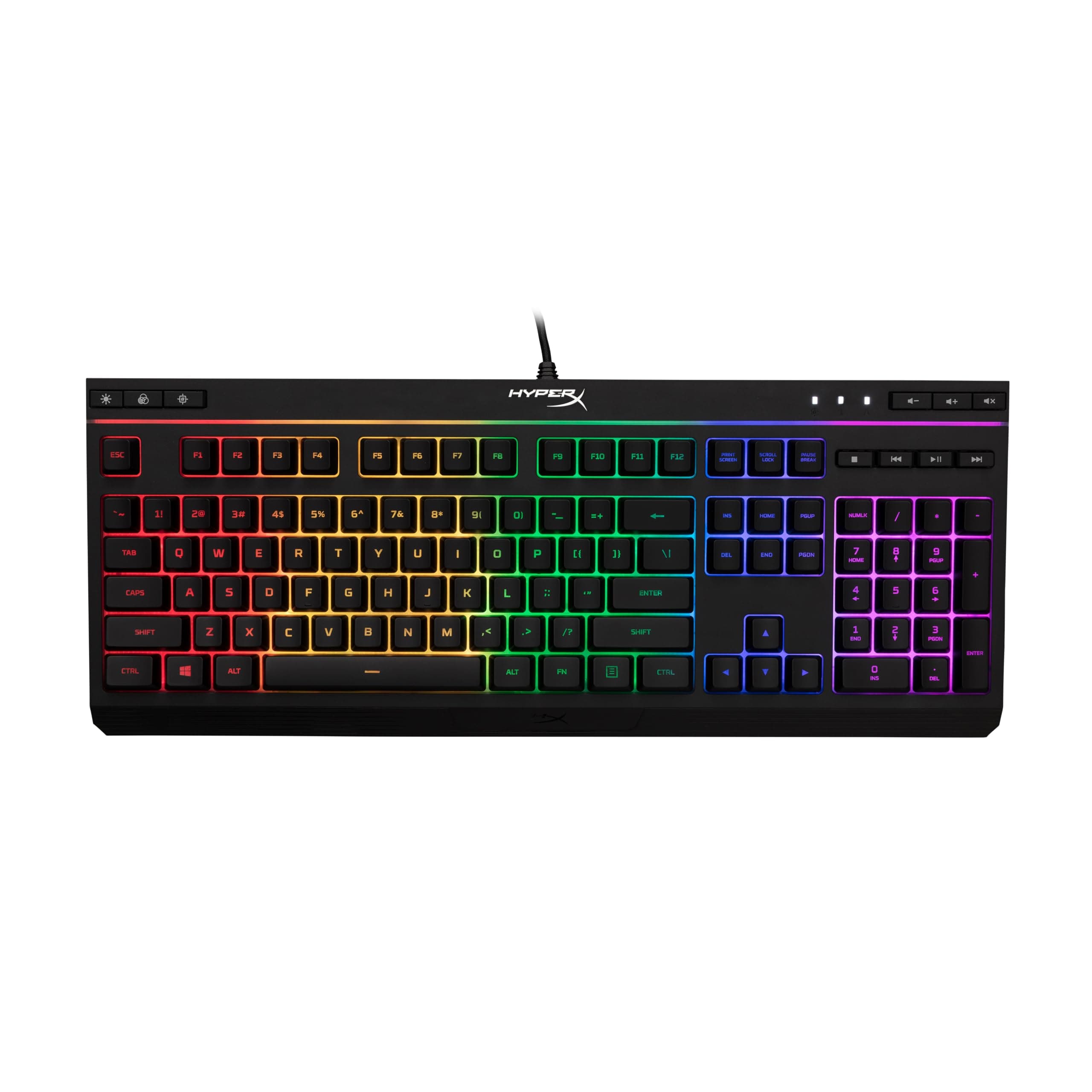 HyperX Alloy Core RGB – Membrane Gaming Keyboard, Comfortable Quiet Silent Keys with RGB LED Lighting Effects, Spill Resistant, Dedicated Media Keys, Compatible with Windows 10/8.1/8/7 – Black