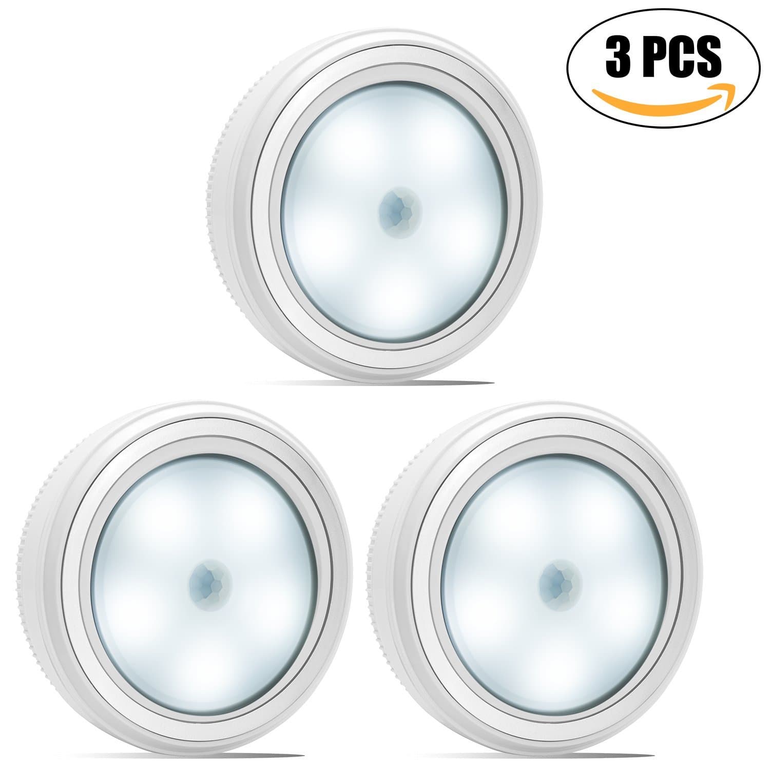 Nakhal 5 LED Motion Sensor Night Light (3 Pack) | PIR Motion Sensor LED Light | Battery Powered Cordless Night Light | LED Light with 3M Adhesive Pads and Magnet (Silver, Batteries are not included)