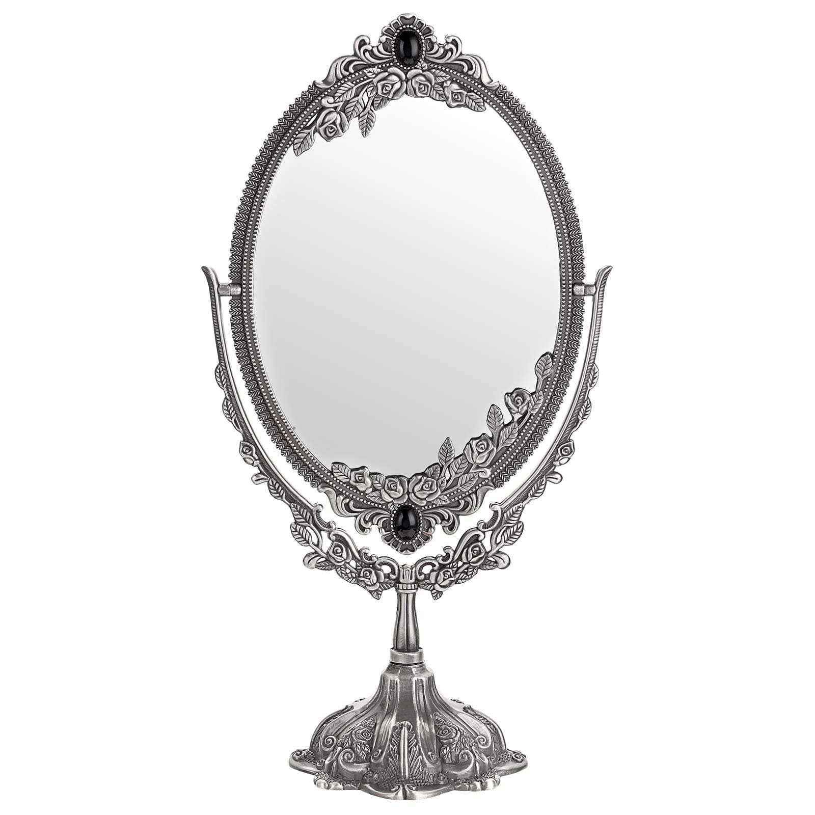 Vintage Oval Double Sided Rotatable Dressing Mirror - Large Silver Tabletop Decorative Standing Vanity Mirror