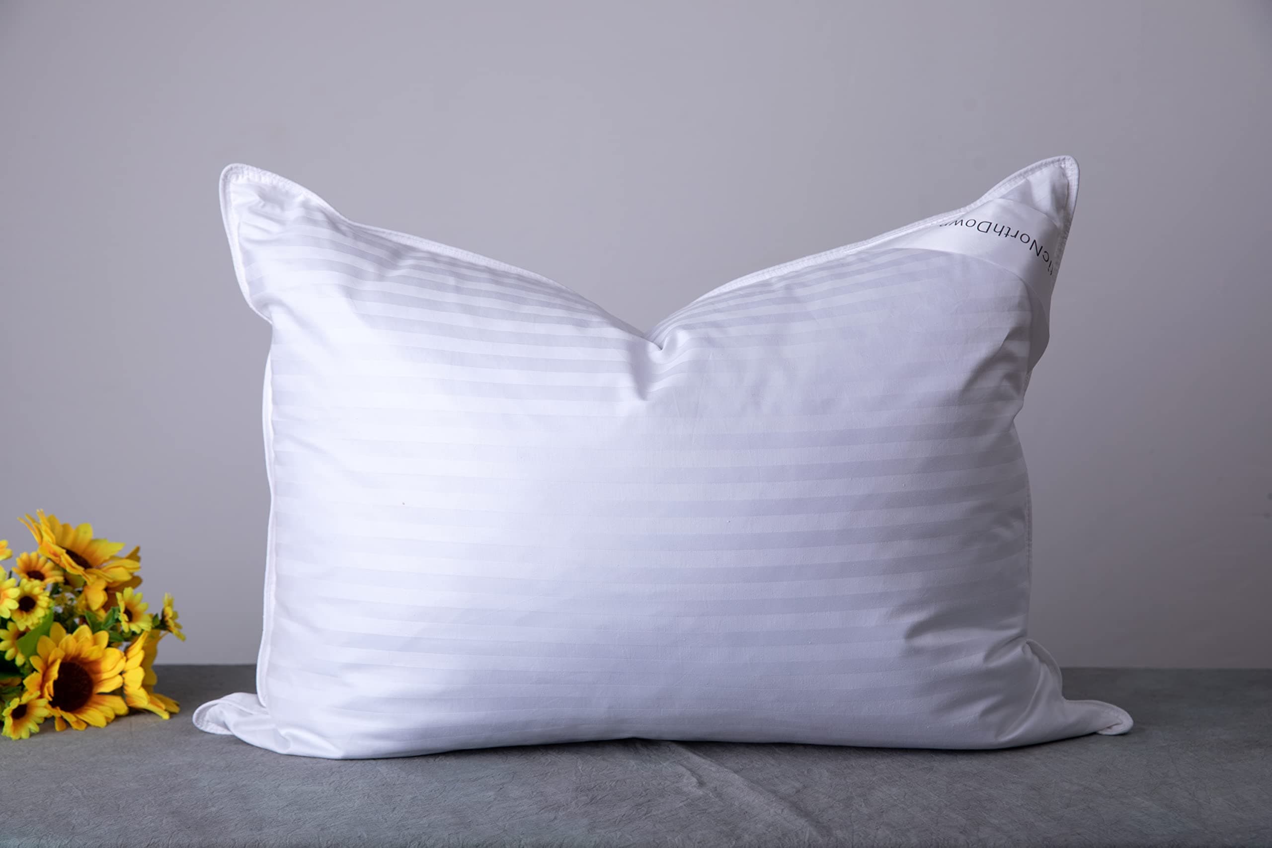 ArcticNorthDown Standard Goose Down Feather Hotel Collection Bed Pillows for Sleeping One Pillow for Back, Stomach or Side Sleepers Stripe White Color