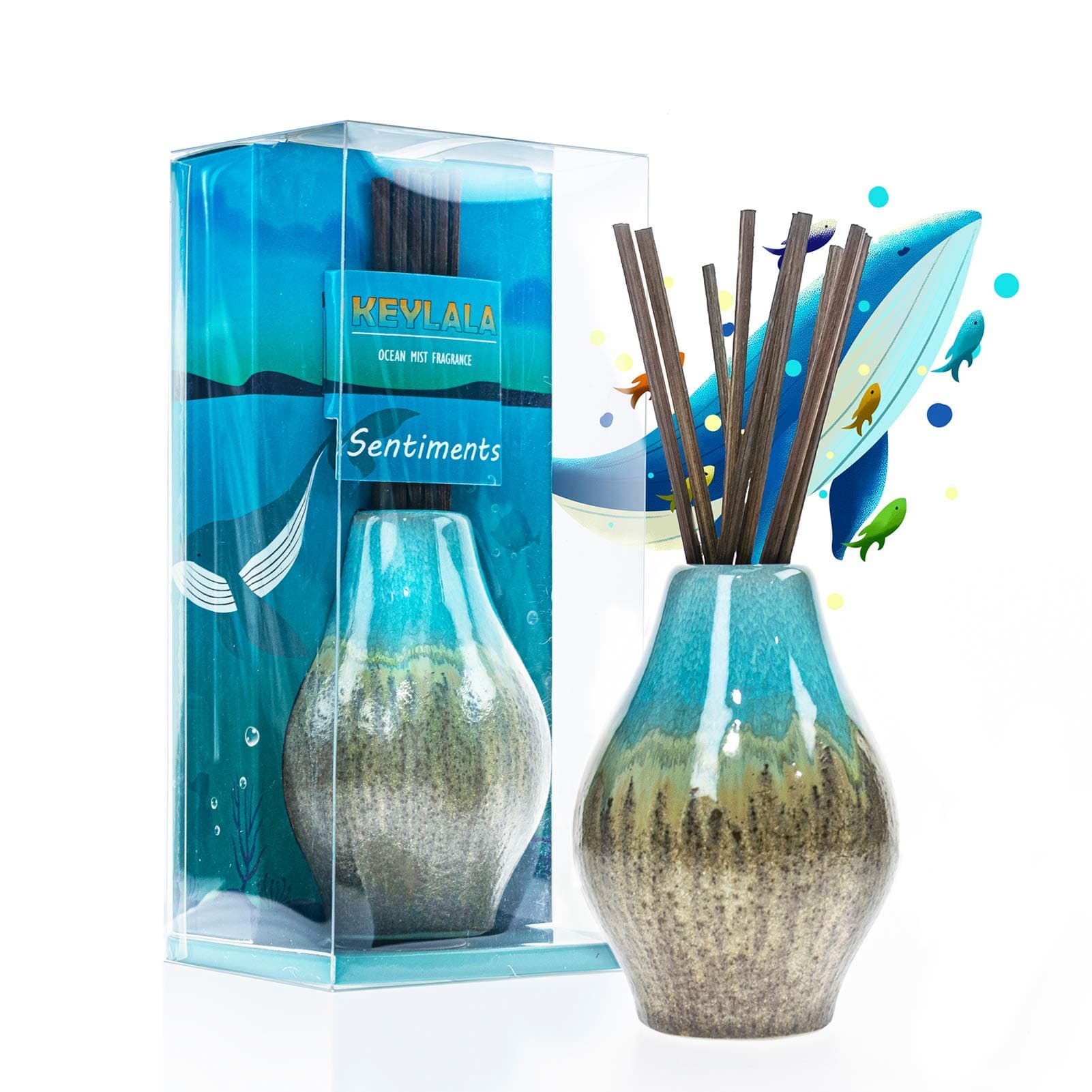 Ocean Mist Reed Diffuser Set, Bathroom Diffuser, Reed Diffuser with Aromatherapy Oil Refill - Elegant Home Fragrance Gift for Home, Bathroom, Kitchen, and Office