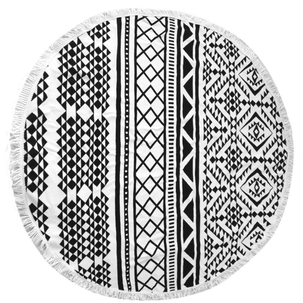 Indian Feather Mandala Round Roundie Beach Throw Tapestry Hippy Boho Gypsy Chiffon Beach Towel Tablecloth (black)