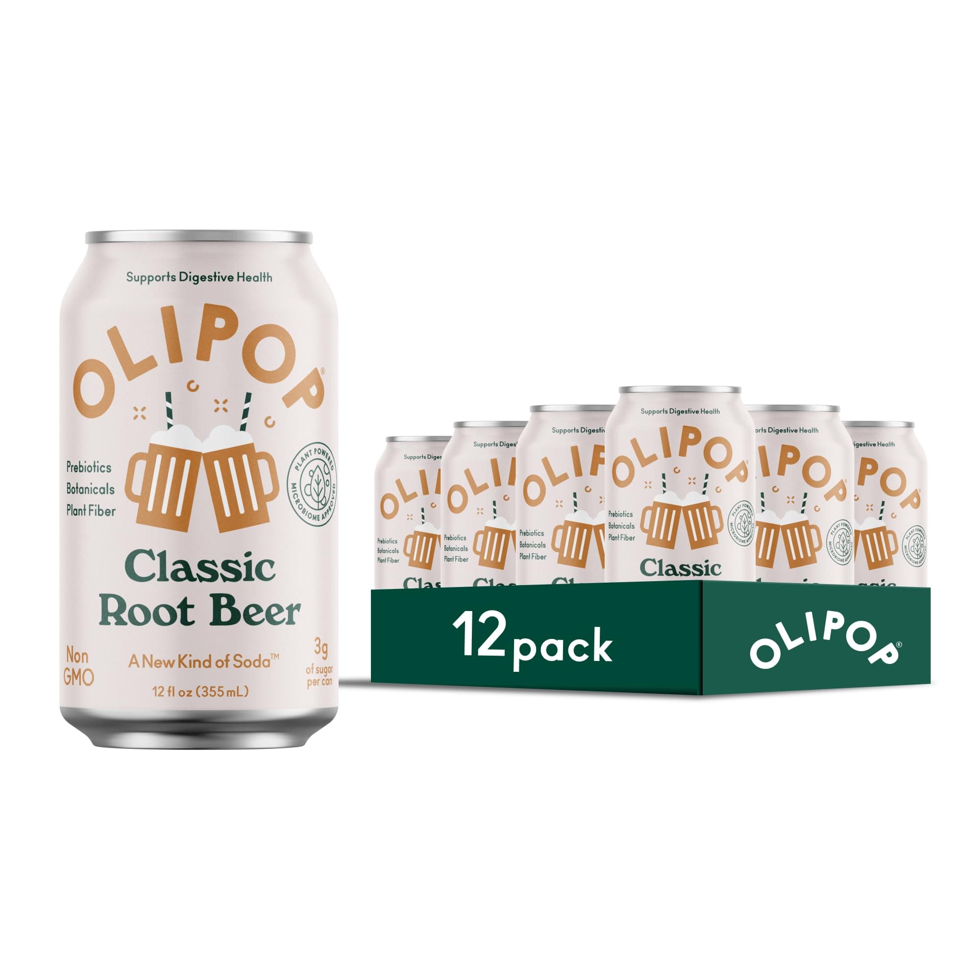 Prebiotic Soda Pop, Classic Root Beer, Pantry Pack Packed with Prebiotics, Fiber, and Botanicals, Gluten Free, GMO Free, 12oz (12-Cans)