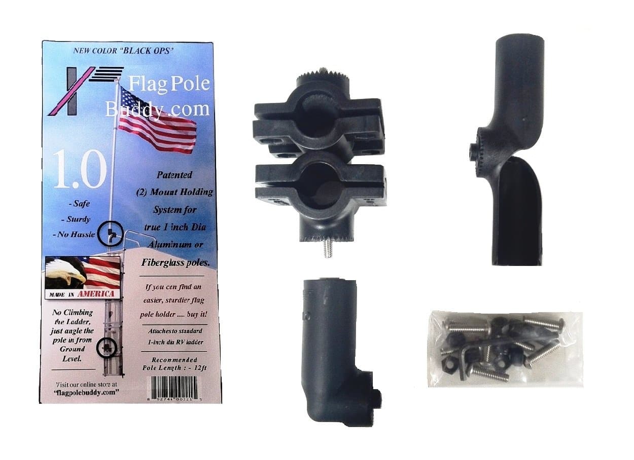 FlagPole BuddyRV Flag Pole Mount Set 1.0 inch for 12 Foot Tall Poles (Black)