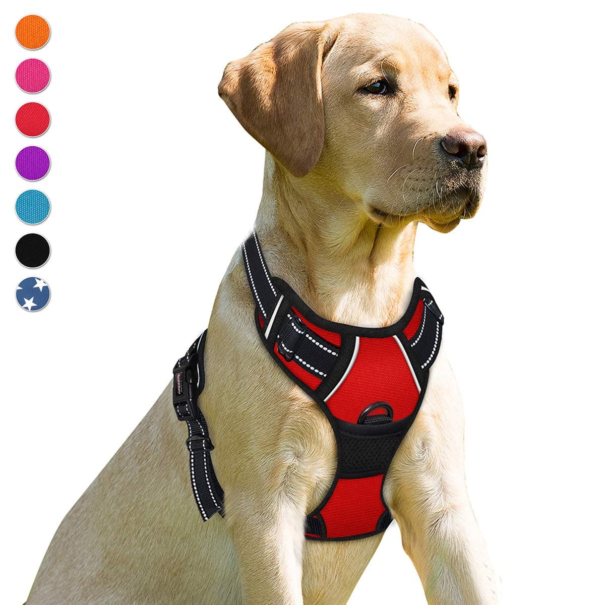 No Pull Dog Harness Front Clip Heavy Duty Reflective Easy Control Handle for Large Dog Walking(Red,L)