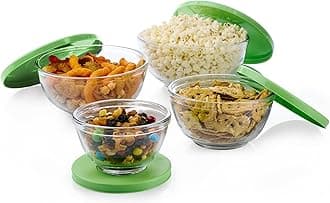 LibbeyBaker's Basics 4 Piece Glass Mixing Bowl Set with Plastic Lids, Multi Size