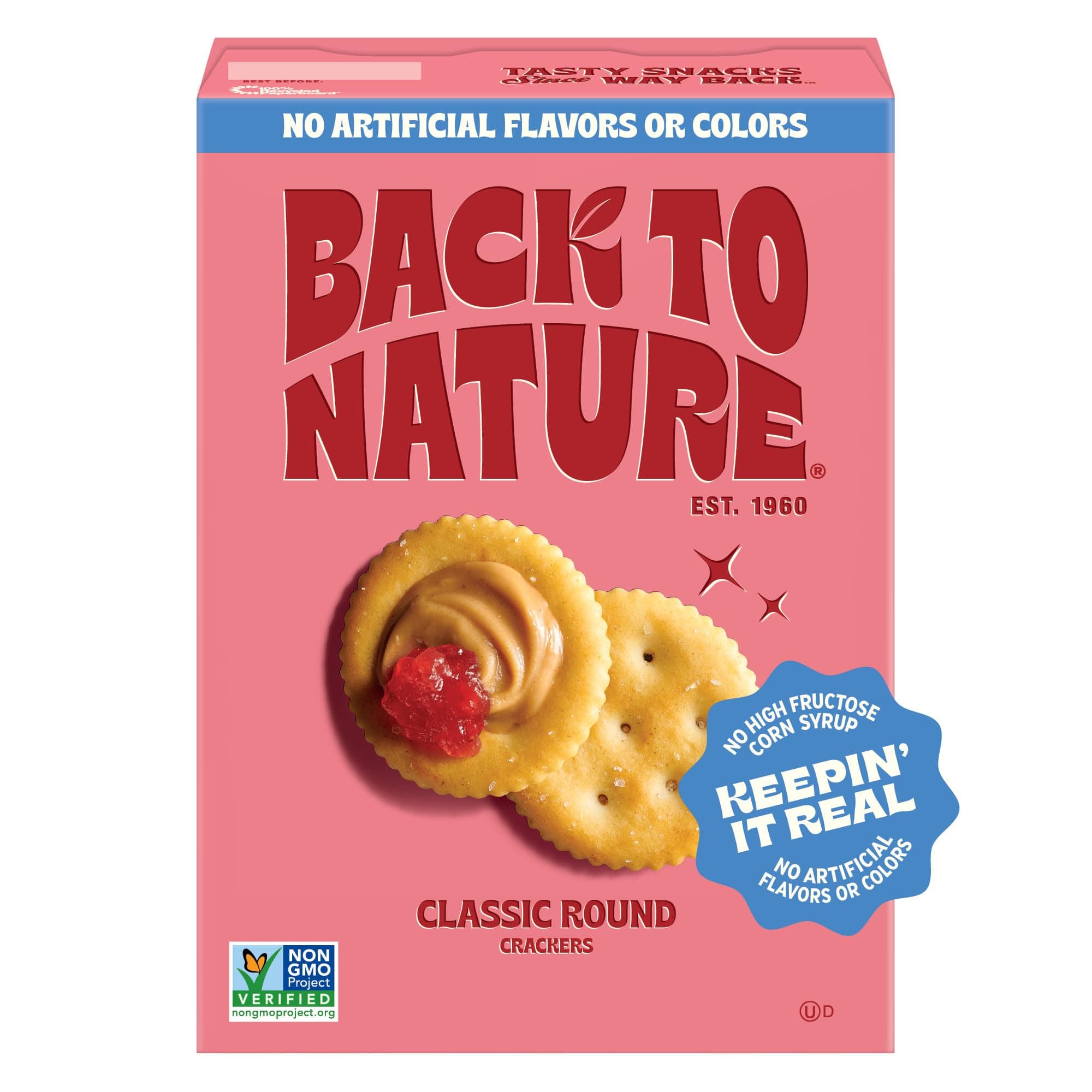 Classic Round Crackers, Non-GMO, Vegan Friendly Snack Cracker, Made with Wheat Flour & Sea Salt, Snack Happy, 6.5 oz Box