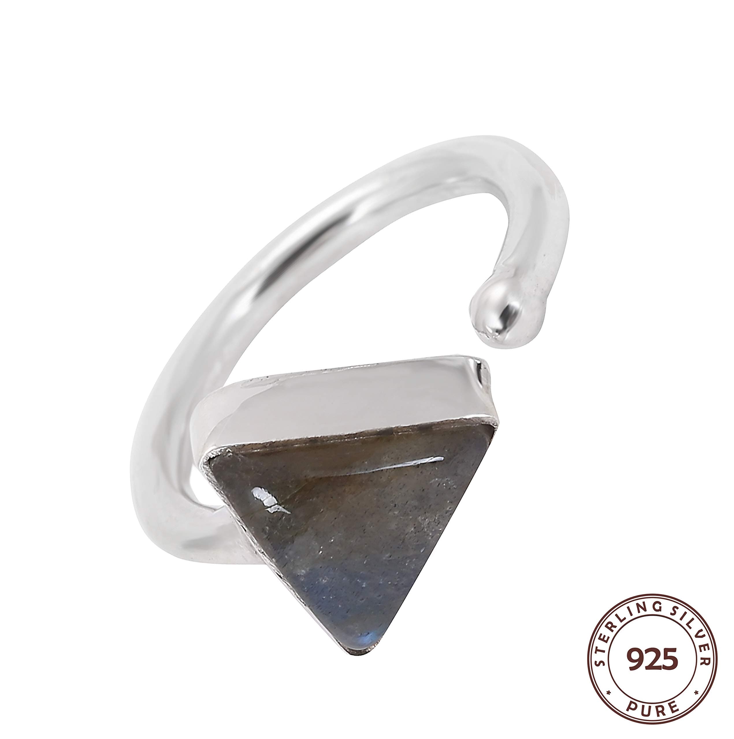 Chimera 92.5 Sterling Silver Aesthetically Designed Adjustable Ring Adorned with Triangle Shaped Natural Gemstone