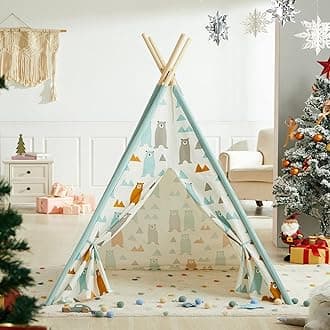 Asweets Kids Teepee Tent for Kids Boys & Girls - Kids Play Tent - Kids Tent Indoor - Baby Teepee Tent for Boys - Play Teepee Tents for Kids - Tipi Tent Kids (Blue Little Bear)