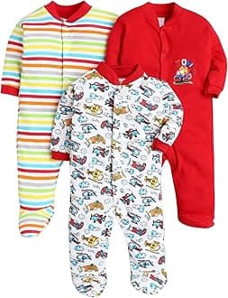 100% Cotton Baby Rompers Sleepsuits Jumpsuits Night Suits for Newborn Baby Boys & Girls | Soft Infant Bodysuit | Pack of 3 Kids Rompers