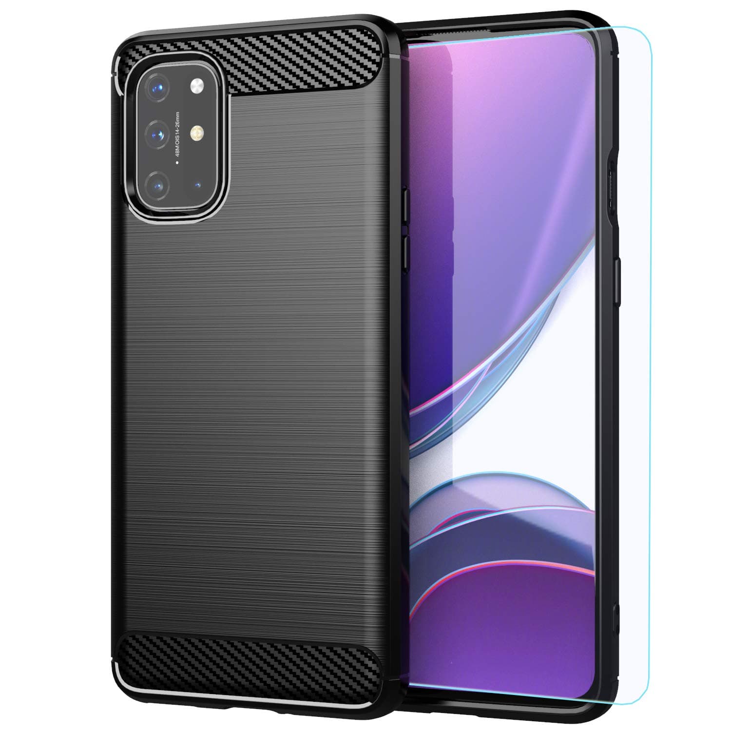 M MAIKEZI Oneplus 8T Plus 5G case,Oneplus 8T case,with HD Screen Protector, Soft TPU Slim Fashion Non-Slip Protective Phone Case Cover for Oneplus 8T+/Oneplus 8T 5G(Black Brushed TPU)
