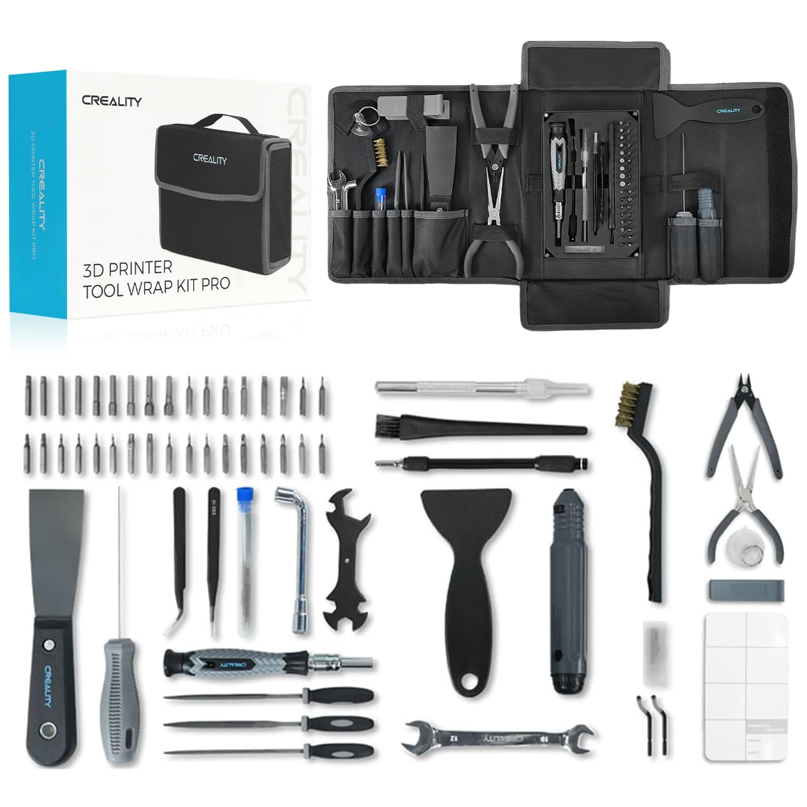 3D Printer Tool Kit, 74 Pcs in 1 3D Printing Tool Kit Includes Deburring Tool, Nozzle Cleaning Kit, Screwdriver Kit, Removal/Assembly Tools, 3D Printer Tool Wrap Kit Pro for All Printers