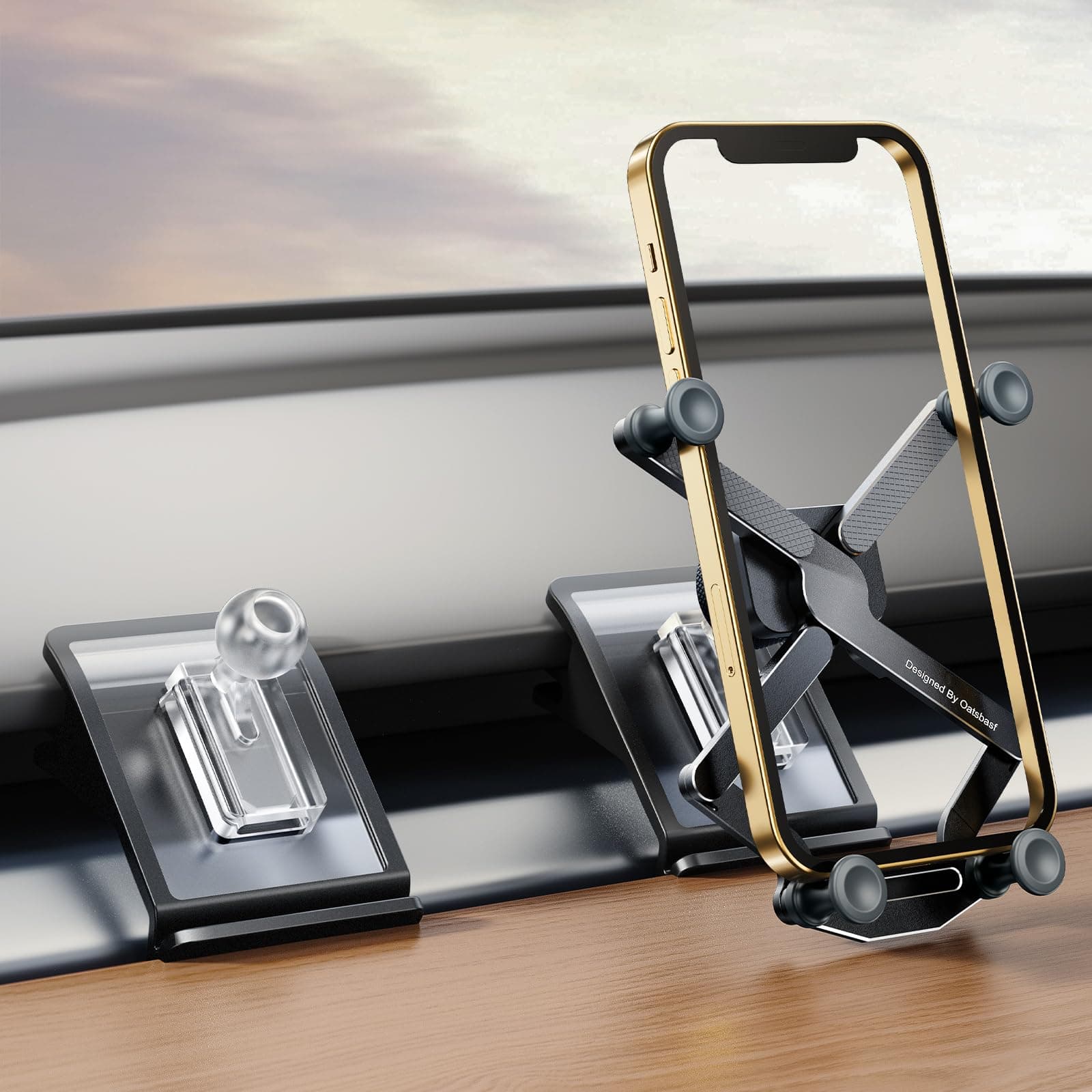 ELOHEI for Tesla Model Y Phone Holder with Custom Base, Model Y/3 Phone Mount Compatible with 2020 2021 2022 2023 2024 Tesla Model Y/3 Accessories(Black)