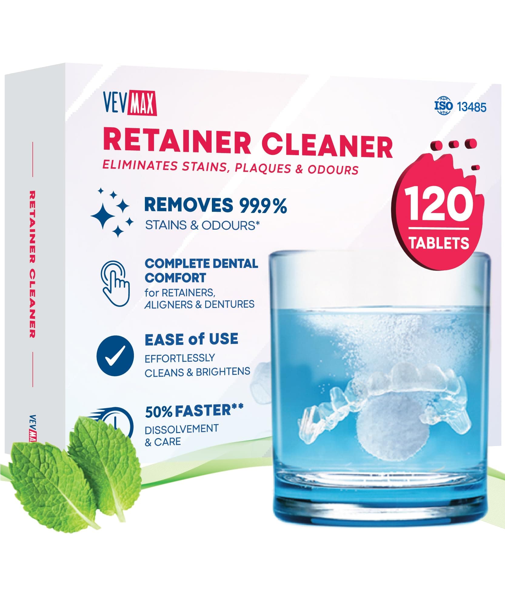 Retainer Cleaner Tablets - 120 Tablets (4 Months Supply) - Denture Cleaning, Removes Stains & Odours, Freshens Aligners, Mouthguards, Nightguards - Perfect for Ultrasonic Retainer Cleaner