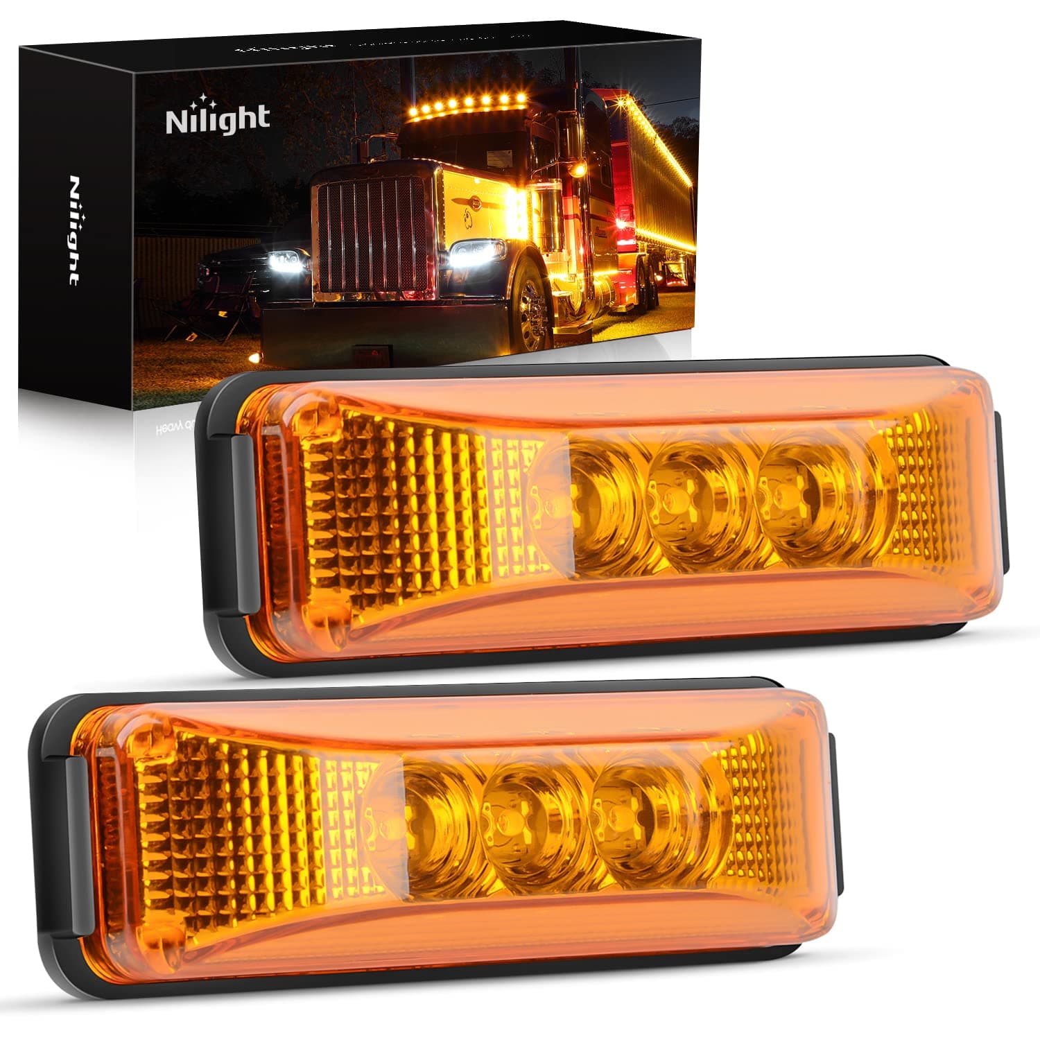 Nilight 2PCS 3.9 Inch Front Rear Side Marker Lights 3 LED Amber Clearance Indicator Lamp Waterproof Sealed Surface Mounted for 12V Truck Trailer Camper RV