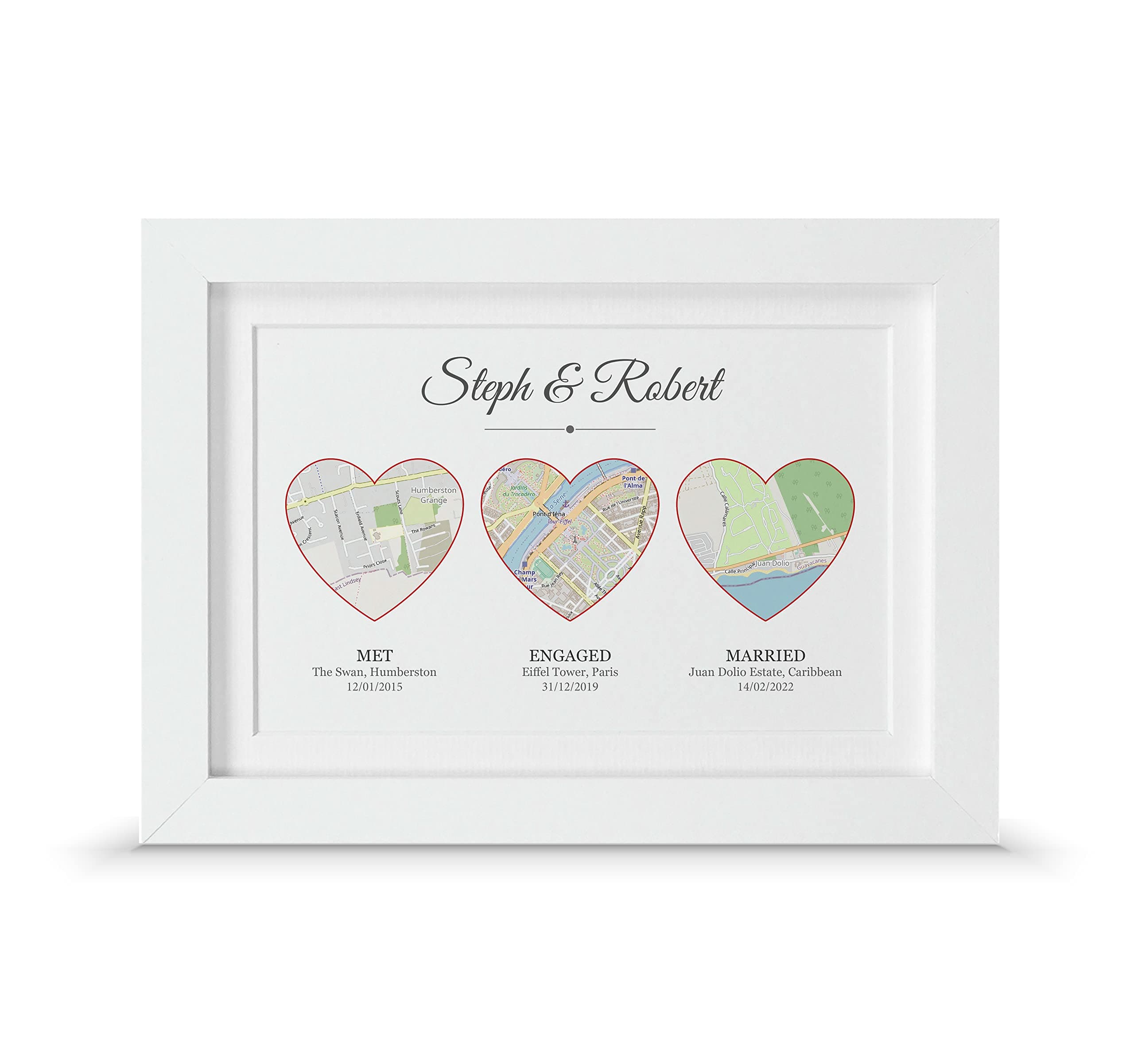 Met Engaged Married Wedding Map Gift | Personalised Anniversary Print (A5-21 x 15cm, Print & Standard Frame)