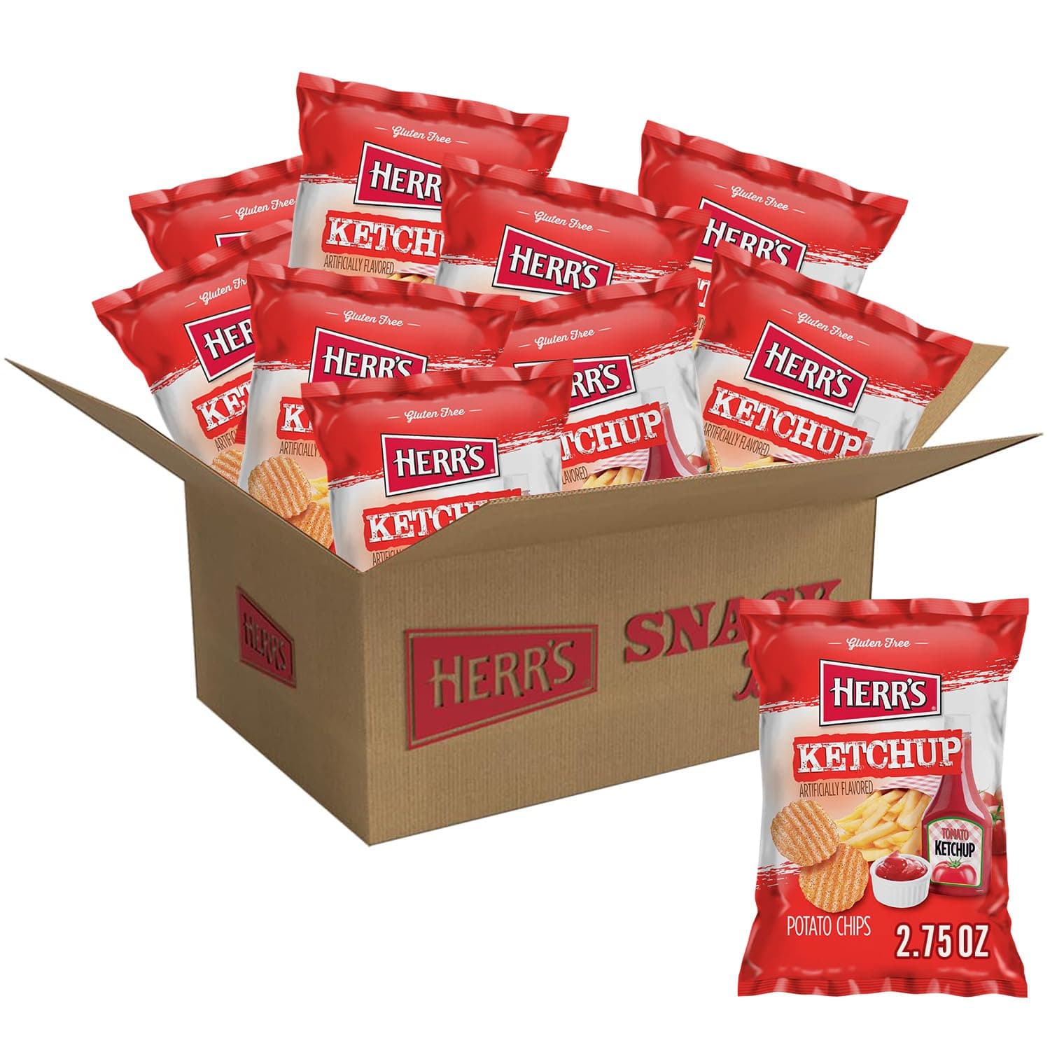 Potato Chips, Ketchup Flavored, 2.75 Oz/78 Gram. (Pack of 3)