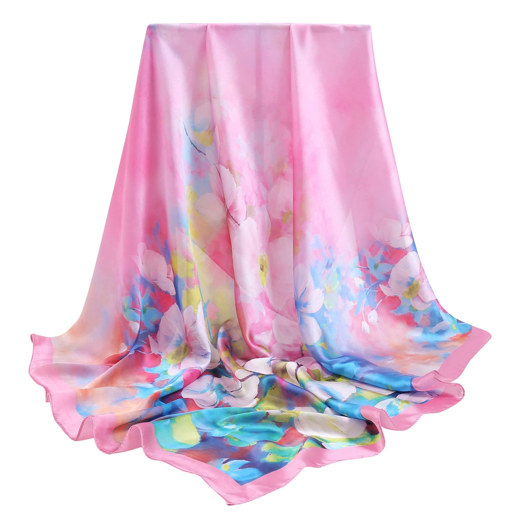 100% Mulberry Silk Scarf-Printed or Solid Color 35” Square Large Silk Hair Head Wrap Scarf With Gift Box Package