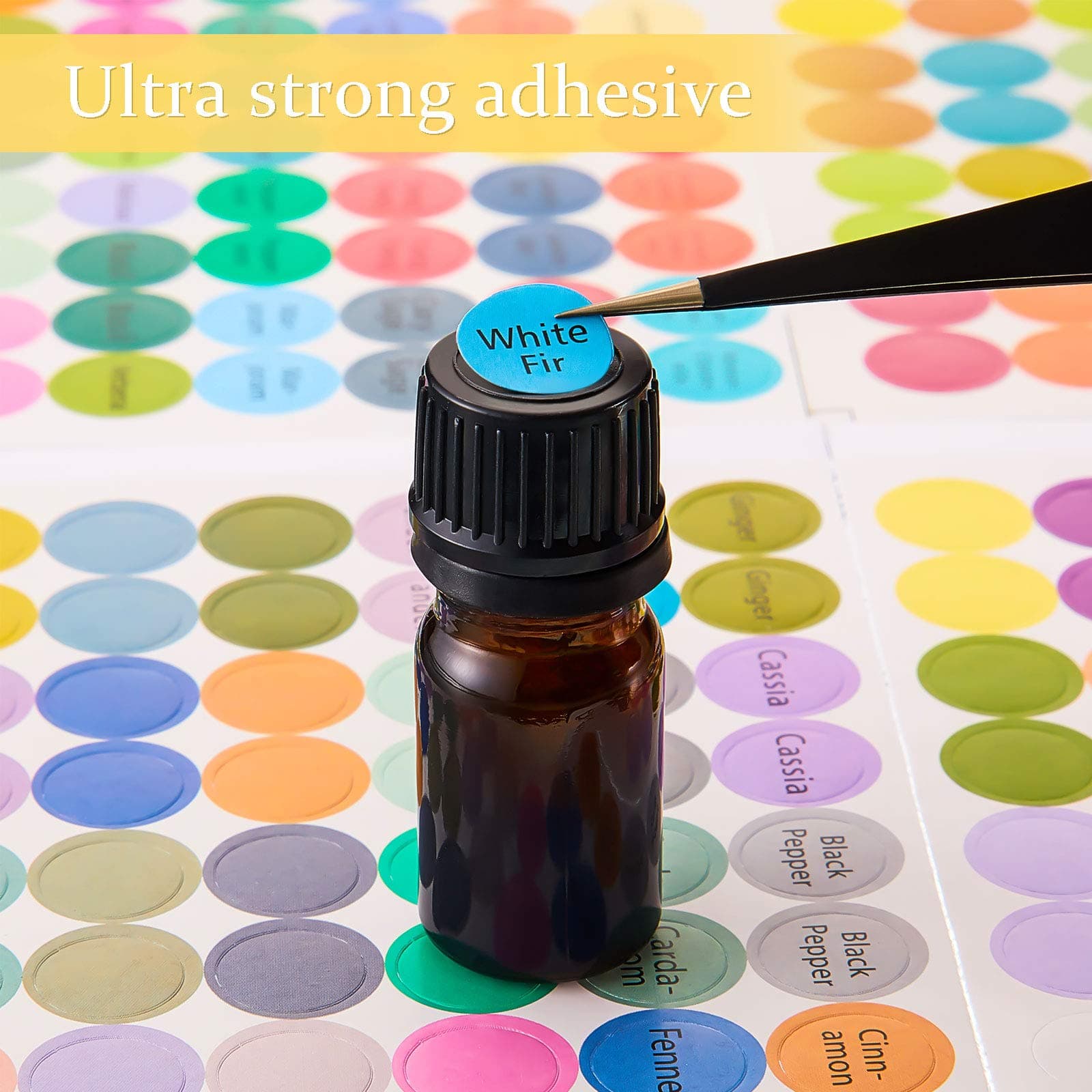 Outus 1920 Stickers 10 Sheets Essential Oils Labels Bottle Cap Stickers Lid Stickers for Rollerballs Bottles and Organizing Oils Proof Labels Stickers Waterproof Cap Stickers for Essential Oil Bottle