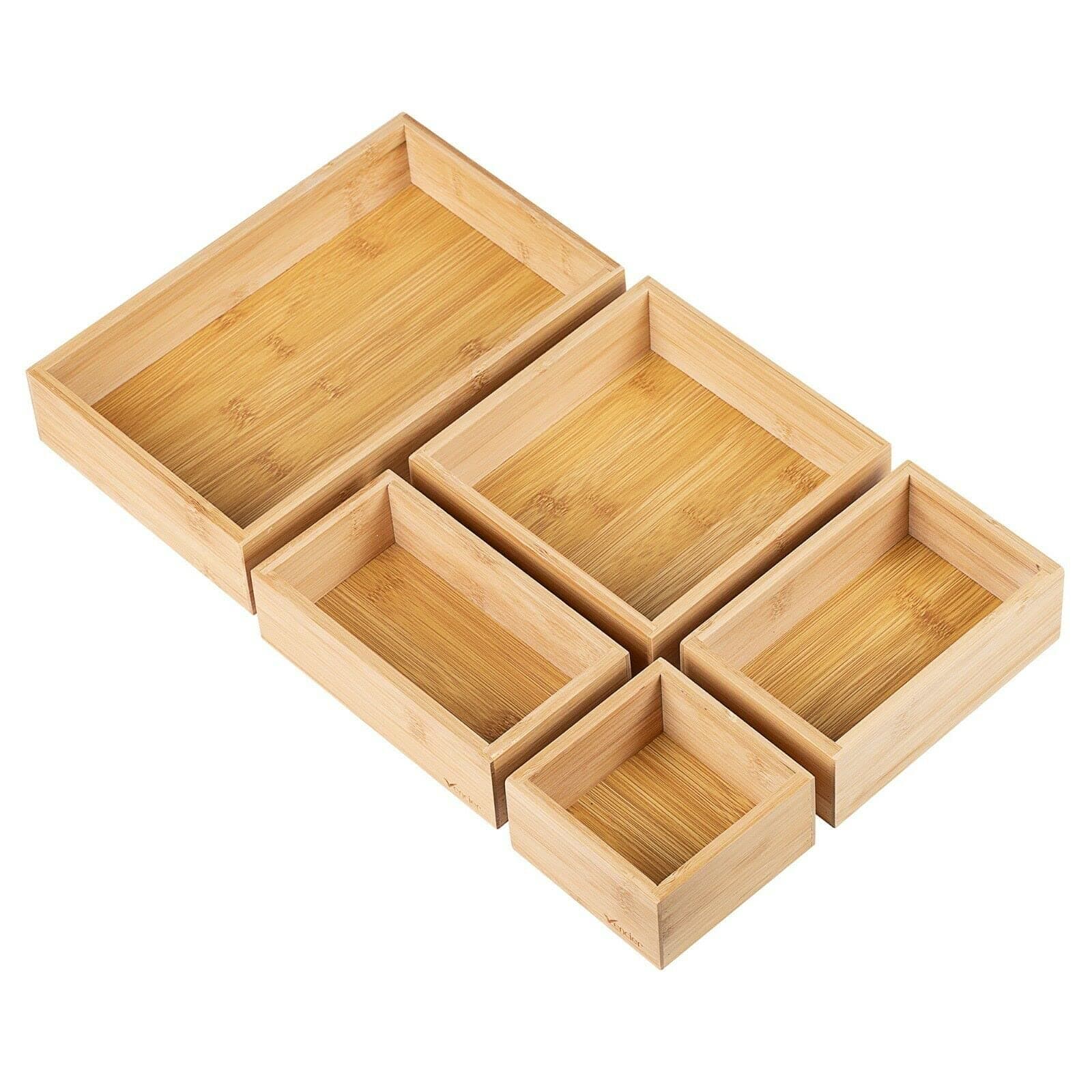 Vencier Bamboo Drawer Organiser 5 Set | Multi Size Compartments | Office , Kitchen , Wardrobe and Bathroom | Various sizes , Durable and Sturdy